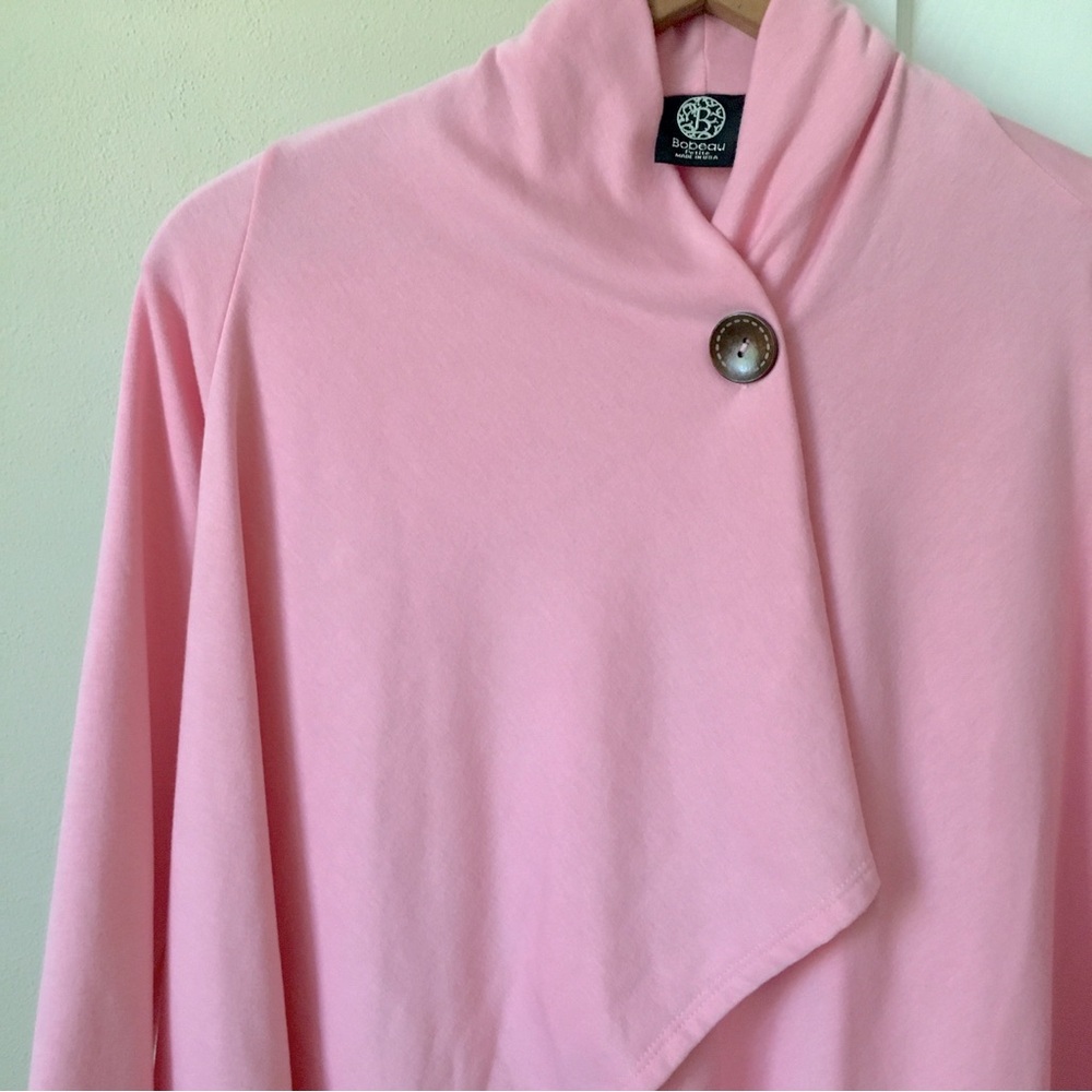 FREE Bobeau One-Button Fleece Wrap Cardigan Shrug Poncho | Bubblegum Pink